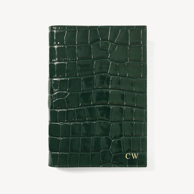 A5 Refillable Luxury Journal Deep Shine Evergreen Croc with Soft Suede Lining