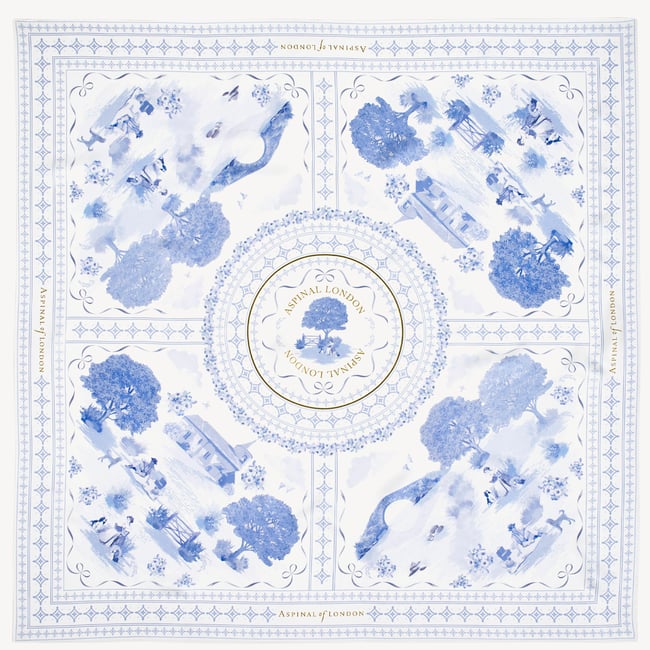 Toile De Jouy Silk Scarf Sky Blue Toile De Jouy 