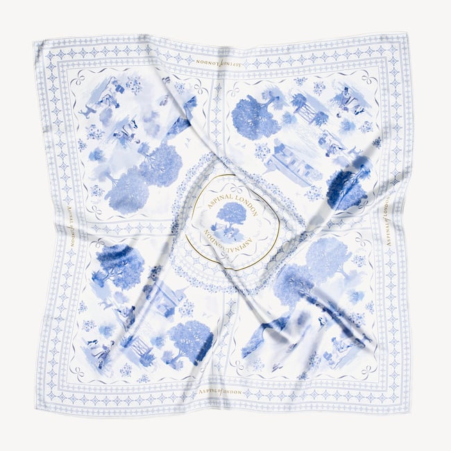 Toile De Jouy Silk Scarf Sky Blue Toile De Jouy 