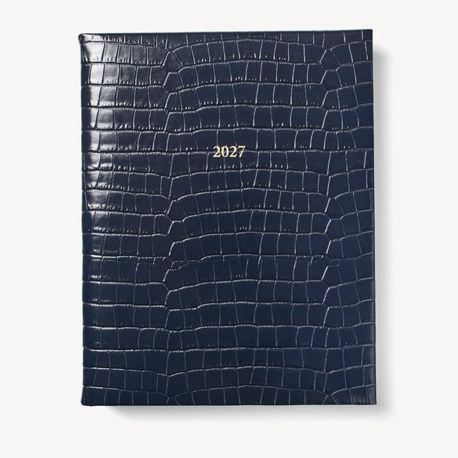 2027 A4 Day to Page Diary Deep Shine Navy Small Croc