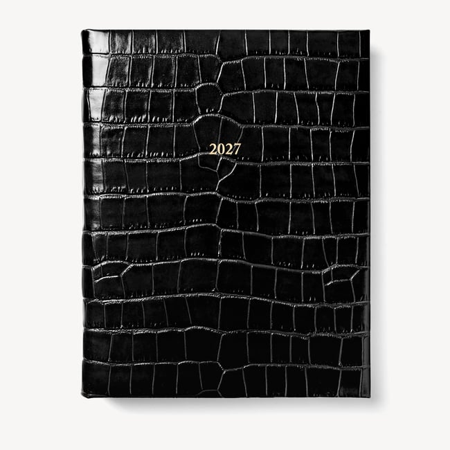 2027 A4 Day to Page Diary Deep Shine Black Croc