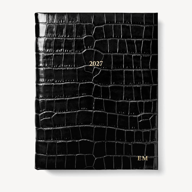 2027 A4 Day to Page Diary Deep Shine Black Croc