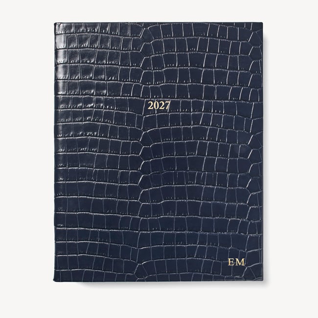 2027 A4 Week to View Diary Deep Shine Navy Small Croc