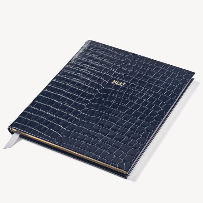2027 A4 Week to View Diary Deep Shine Navy Small Croc