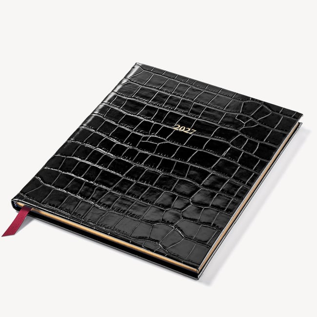 2027 A4 Week to View Diary Deep Shine Black Croc
