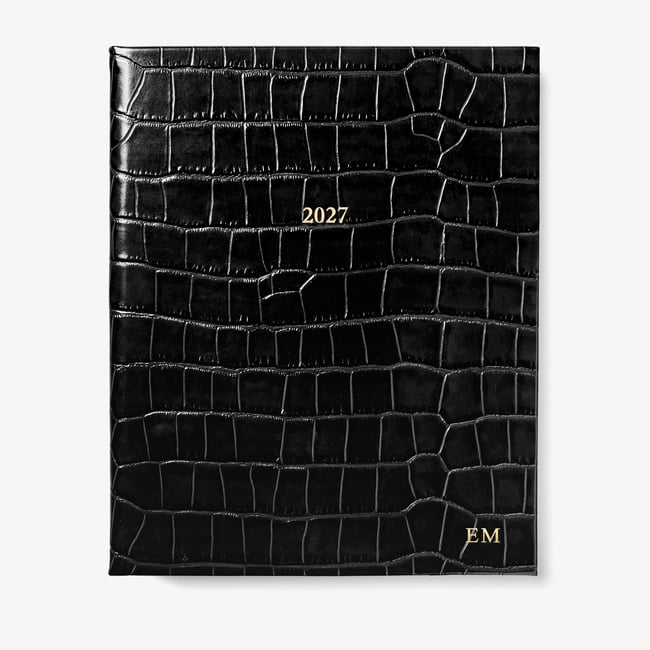 2027 A4 Week to View Diary Deep Shine Black Croc