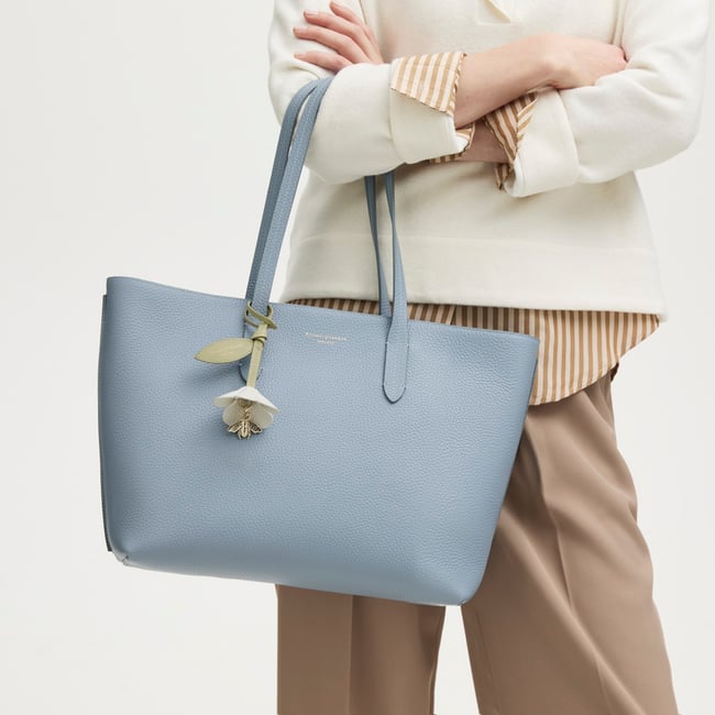 Zipped East West Tote with Bee & Flower Charm Sky Blue Pebble