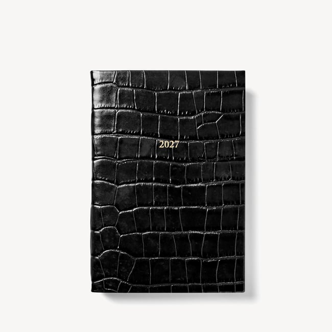 2027 A5 Day to Page Diary Deep Shine Black Croc