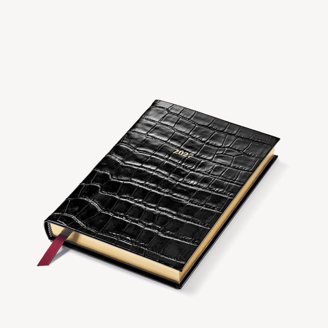 2027 A5 Day to Page Diary Deep Shine Black Croc