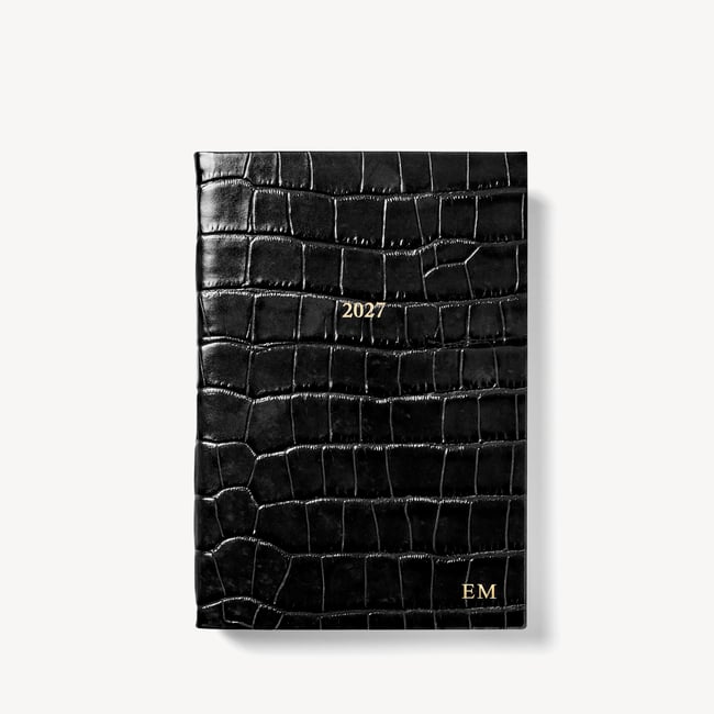 2027 A5 Day to Page Diary Deep Shine Black Croc