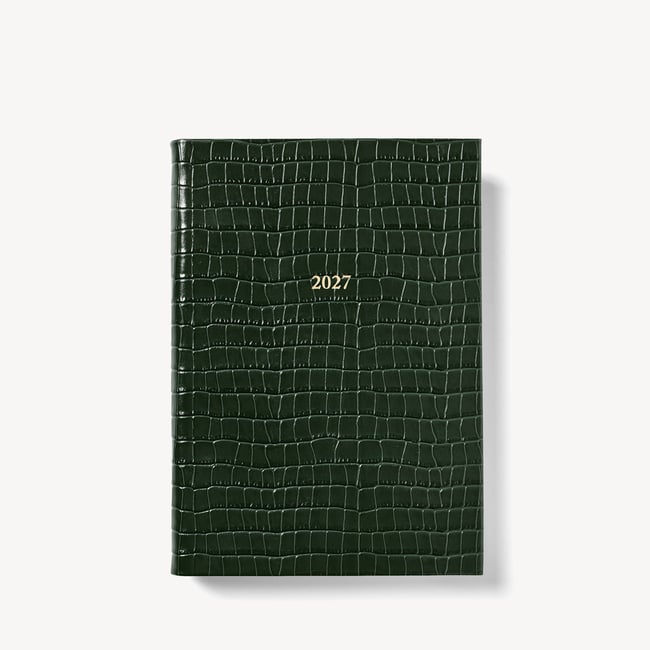 2027 A5 Week to View Diary Deep Shine Evergreen Small Croc