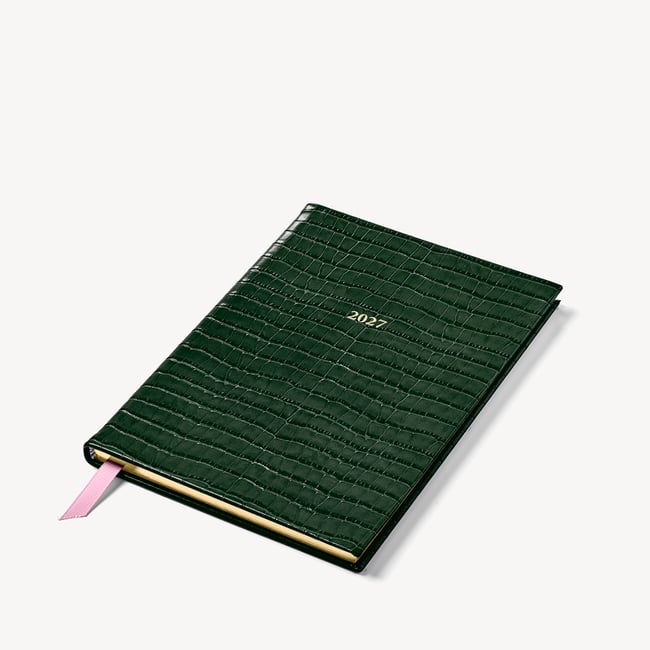 2027 A5 Week to View Diary Deep Shine Evergreen Small Croc