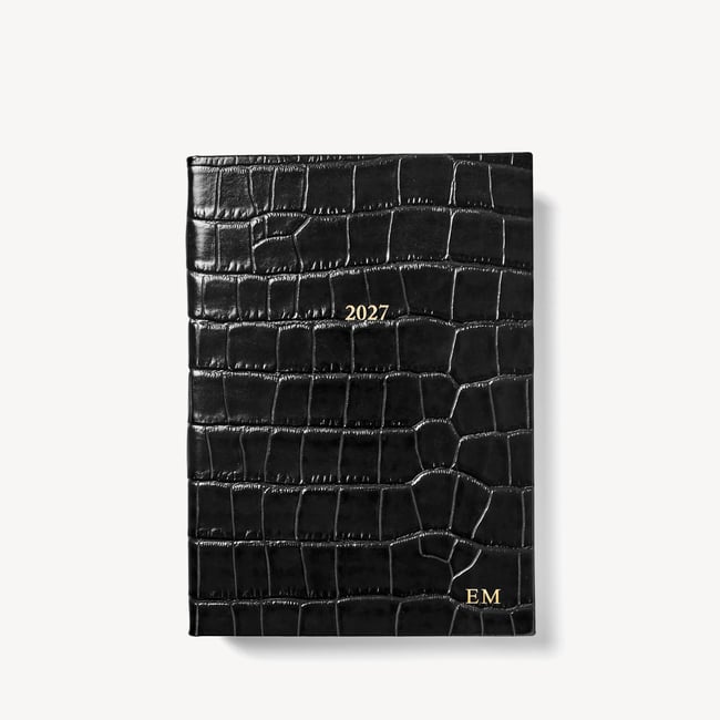 2027 A5 Week to View Diary Deep Shine Black Croc