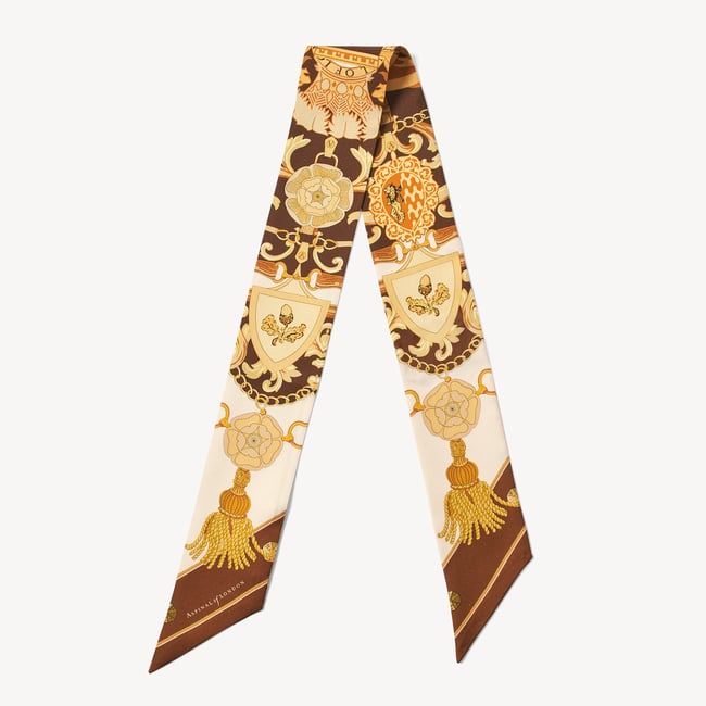Skinny Silk Scarf Tan & Chocolate Pure Silk