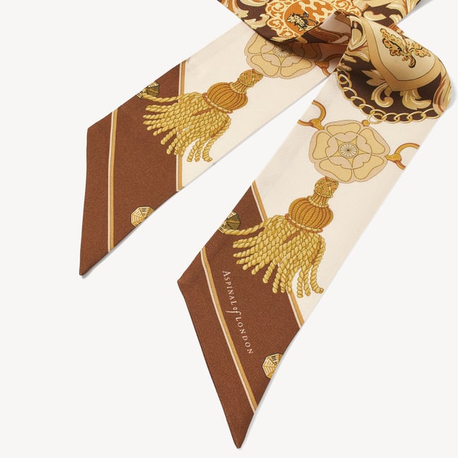 Skinny Silk Scarf Tan & Chocolate Pure Silk