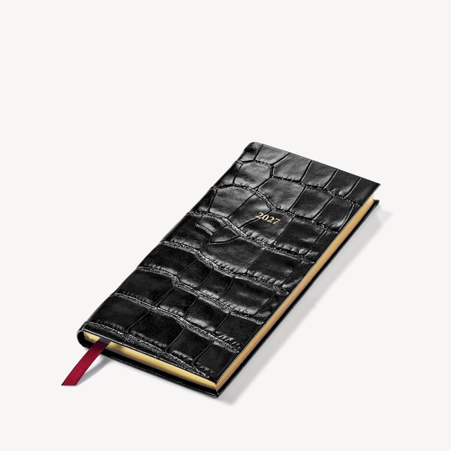 2027 Slim Pocket Diary Deep Shine Black Croc