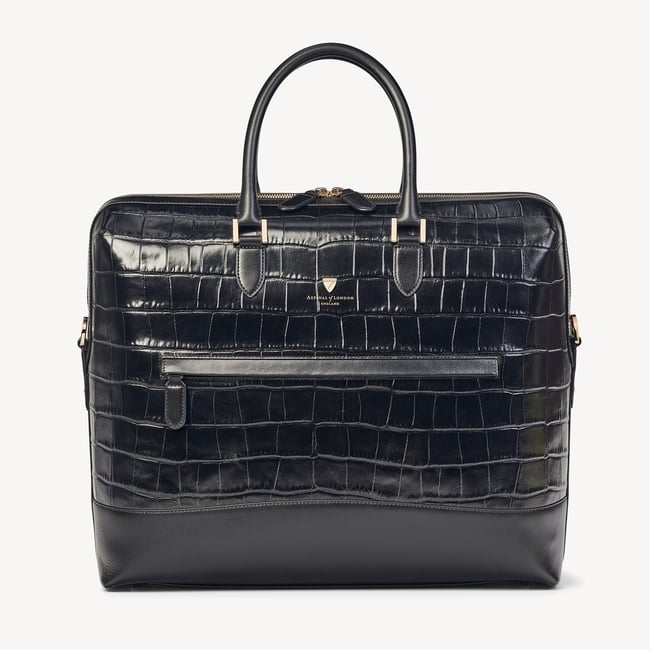 City Structured Briefcase Deep Shine Black Soft Croc