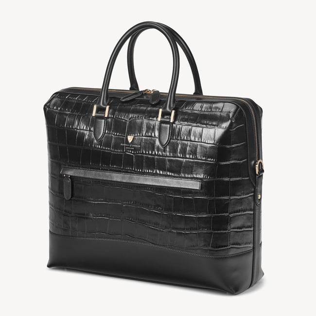 City Structured Briefcase Deep Shine Black Soft Croc