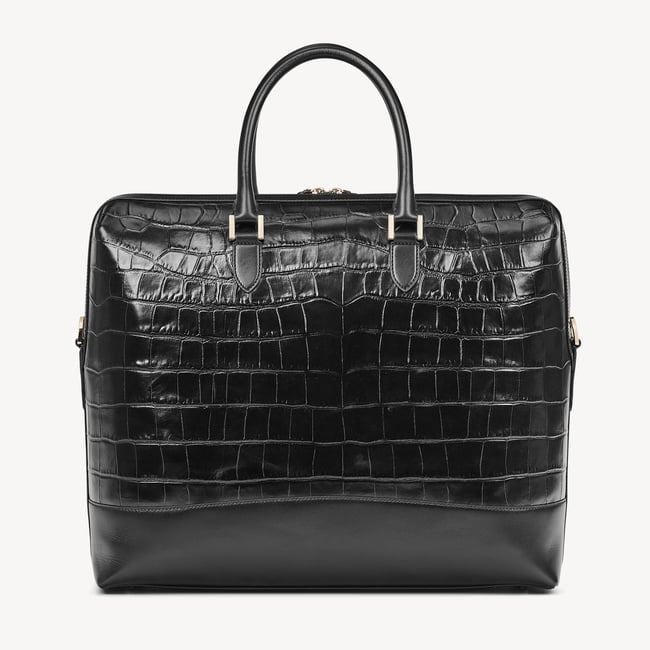 City Structured Briefcase Deep Shine Black Soft Croc
