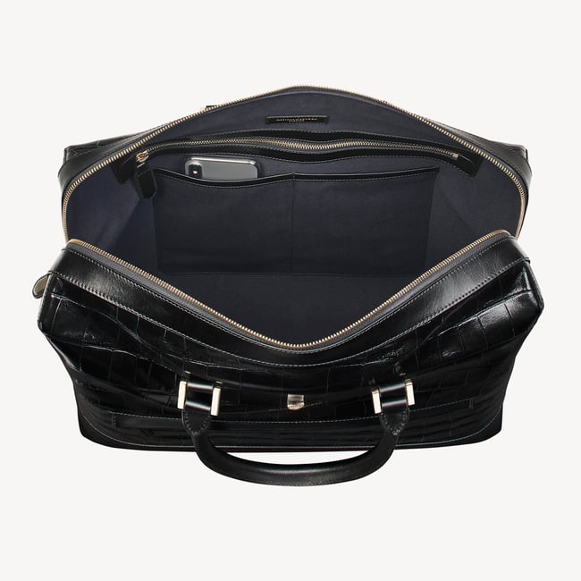 City Structured Briefcase Deep Shine Black Soft Croc