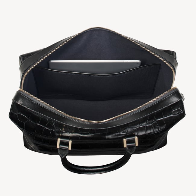 City Structured Briefcase Deep Shine Black Soft Croc