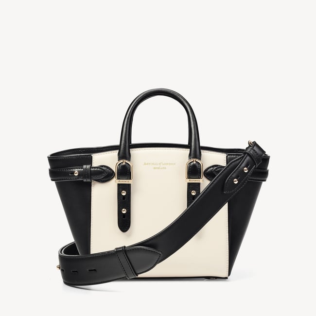 Mini Marylebone Tote Ivory Saffiano & Smooth Black