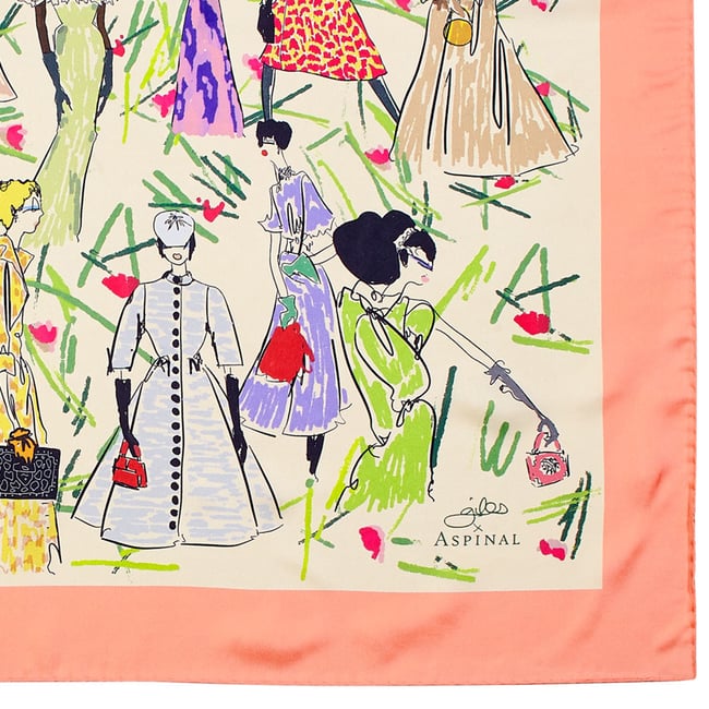 Giles x Aspinal Pure Silk Scarf Coral Pure Silk Twill