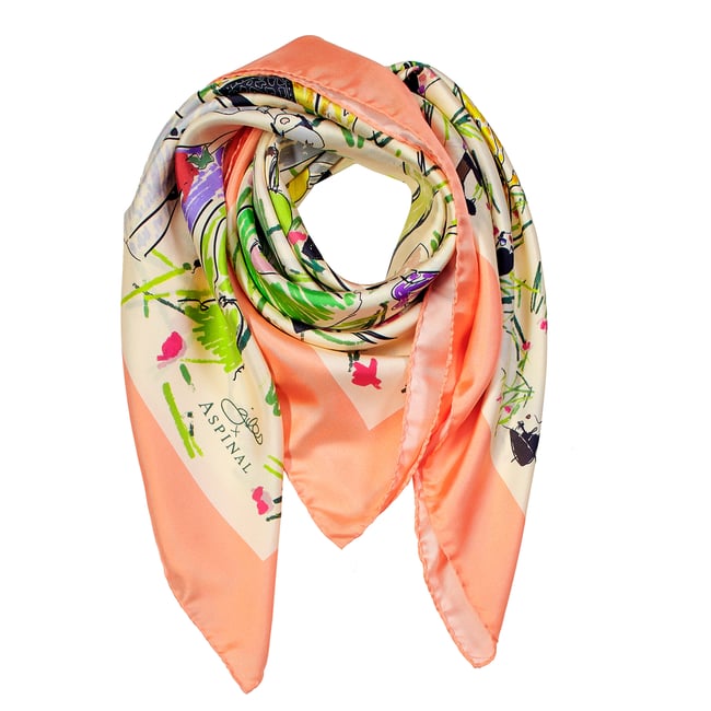 Giles x Aspinal Pure Silk Scarf Coral Pure Silk Twill