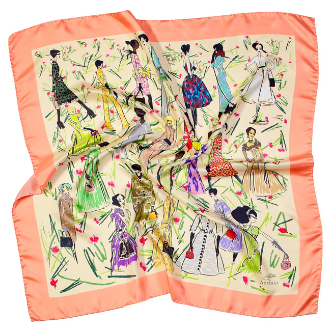Giles x Aspinal Pure Silk Scarf Coral Pure Silk Twill