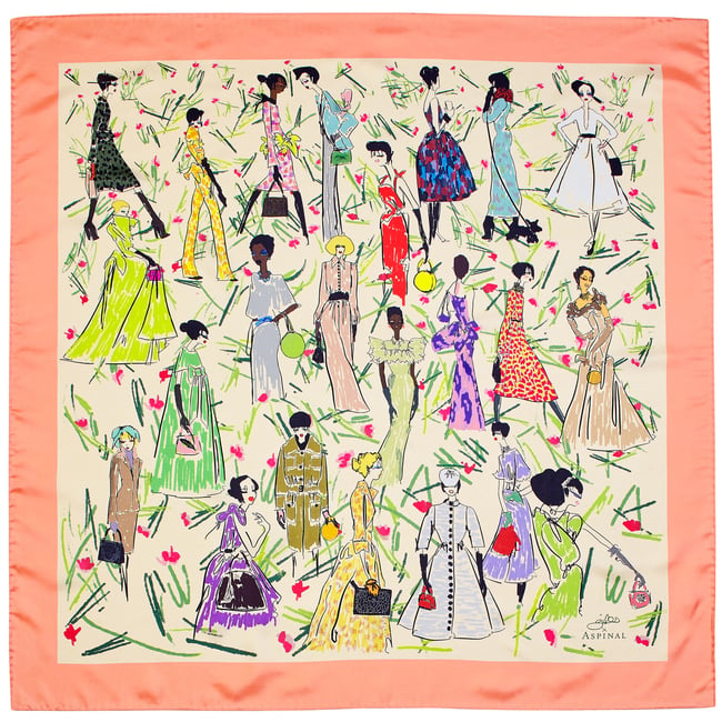 Giles x Aspinal Pure Silk Scarf Coral Pure Silk Twill