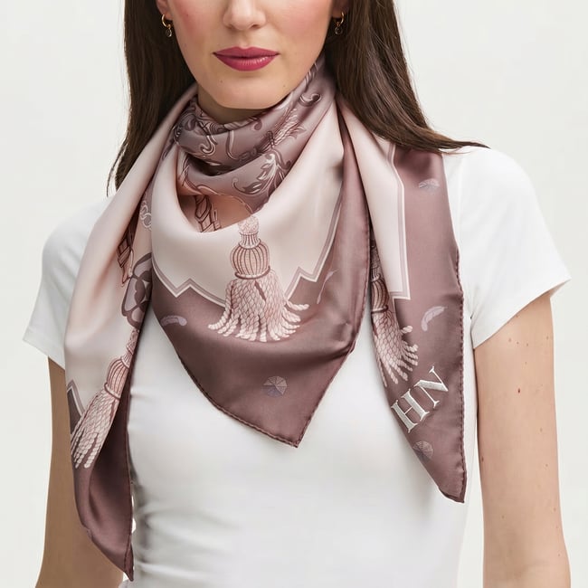 Aspinal Signature Shield Silk Scarf Moleskin Pure Silk