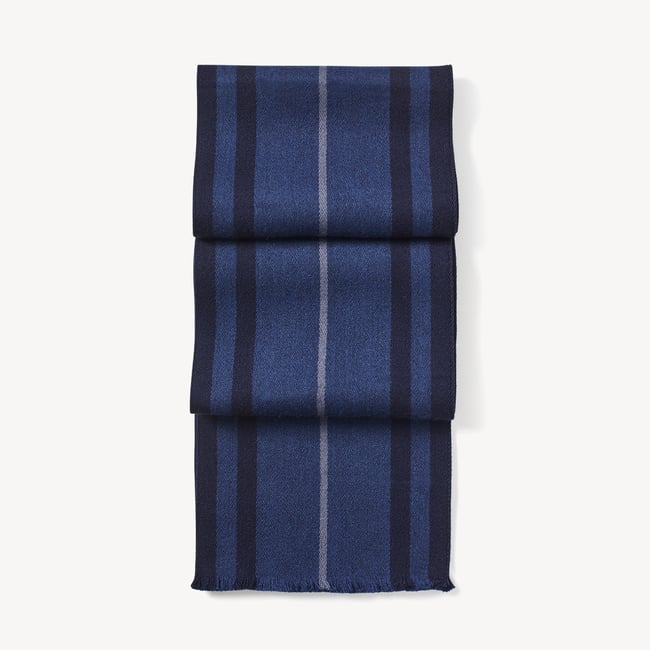 Striped Merino Wool Scarf Blue, Indigo & Slate Merino Wool