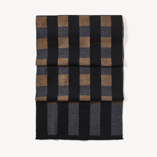 Exploded Check Wool Scarf Neutral, Grey & Black Pure Wool