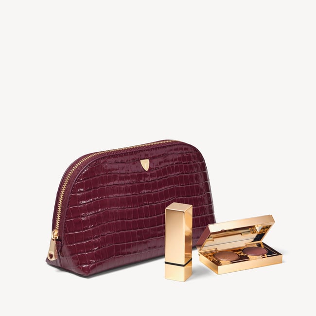 Classic Makeup Case Deep Shine Garnet Small Croc