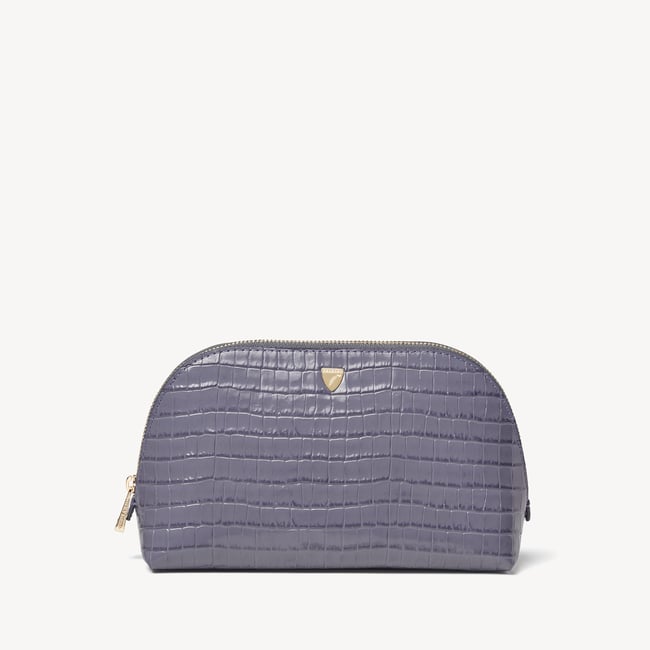 Classic Makeup Case Deep Shine Dusky Blue Small Croc