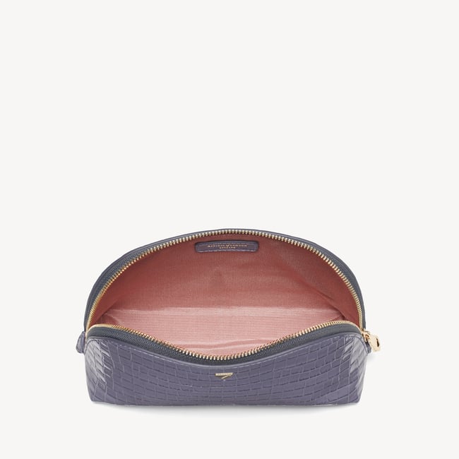 Classic Makeup Case Deep Shine Dusky Blue Small Croc