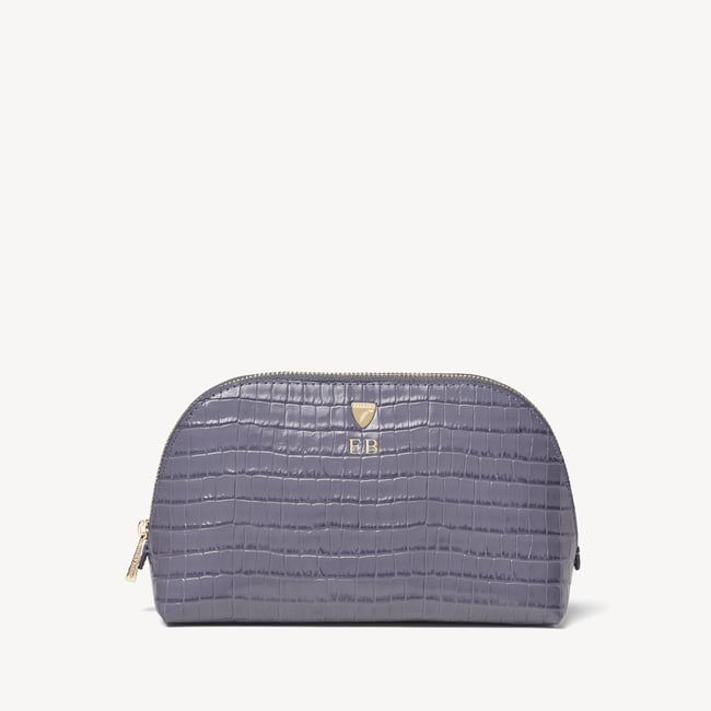 Classic Makeup Case Deep Shine Dusky Blue Small Croc