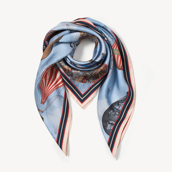 Up Up & Away Silk Scarf Dusky Blue Pure Silk