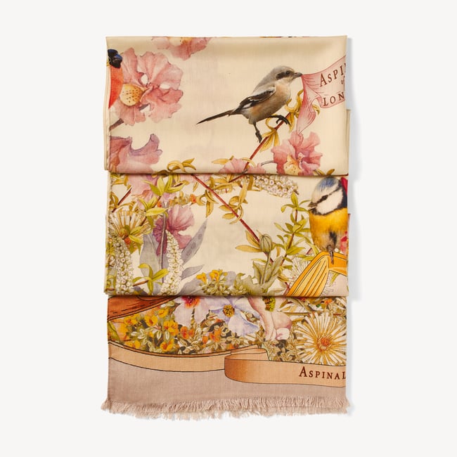 Merino & Silk Stole Putty Edwardian Garden 