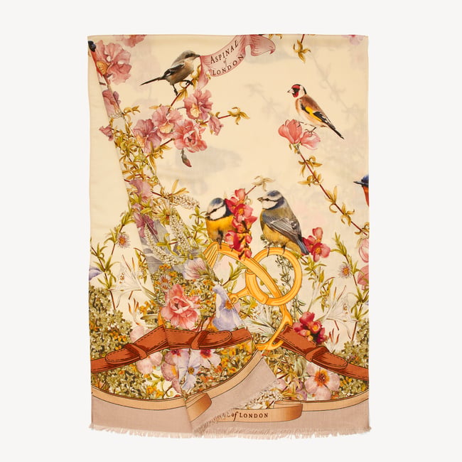 Merino & Silk Stole Putty Edwardian Garden 