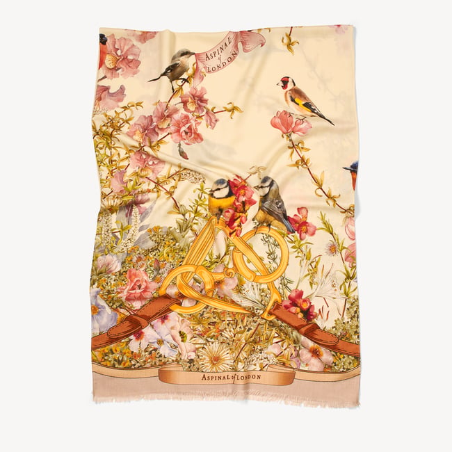 Merino & Silk Stole Putty Edwardian Garden 