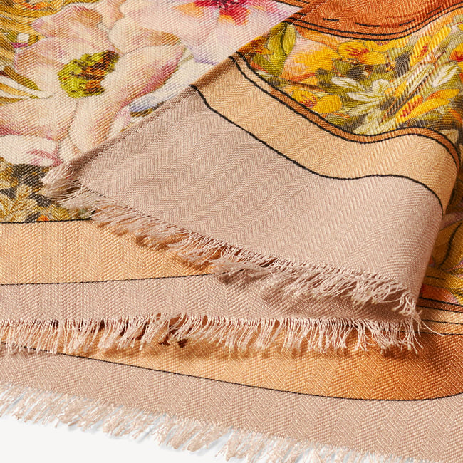 Merino & Silk Stole Putty Edwardian Garden 