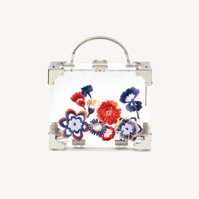 Trunk Transparent Acrylic with Hand-Embroidered Flowers