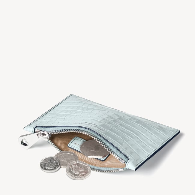 Small Essential Flat Pouch Deep Shine Pool Blue Small Croc