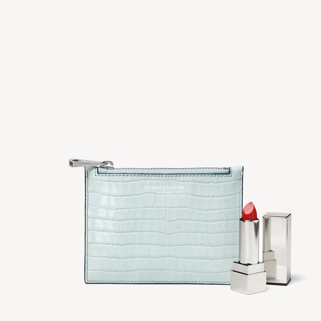Small Essential Flat Pouch Deep Shine Pool Blue Small Croc