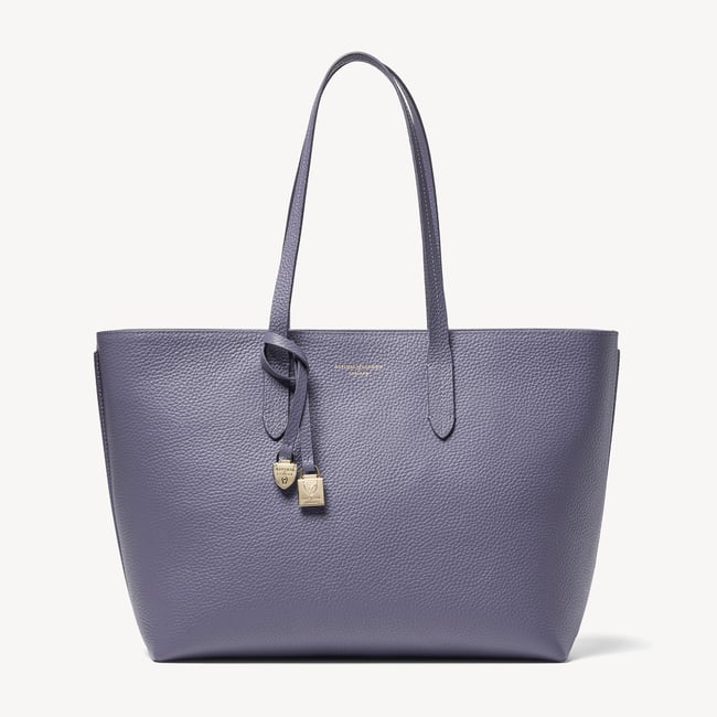 Zipped East West Tote with Shield Charm Dusky Blue Pebble