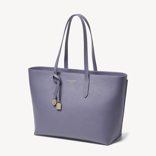 Zipped East West Tote with Shield Charm Dusky Blue Pebble