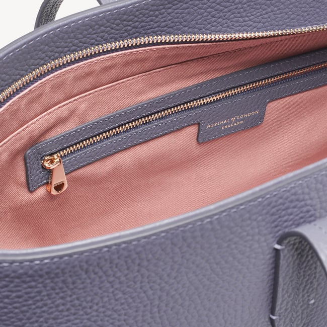 Zipped East West Tote with Shield Charm Dusky Blue Pebble