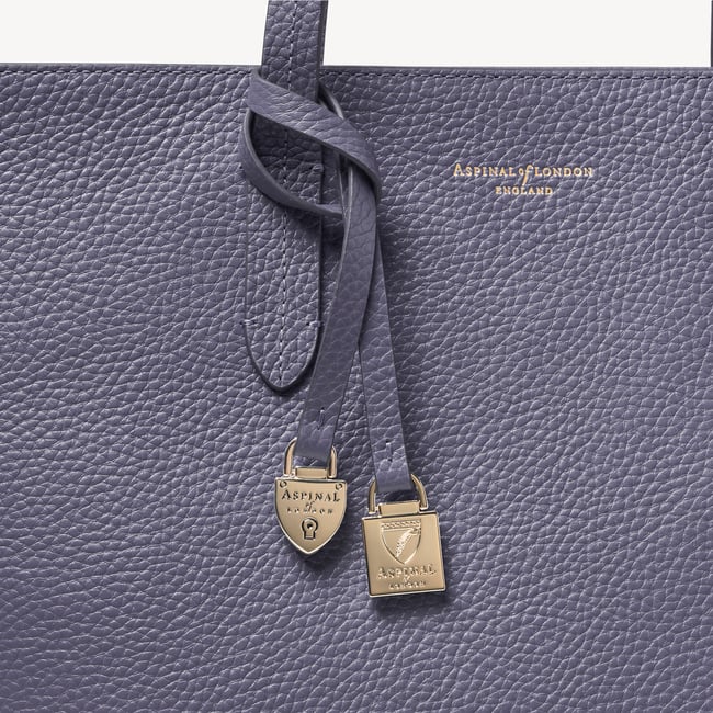 Zipped East West Tote with Shield Charm Dusky Blue Pebble