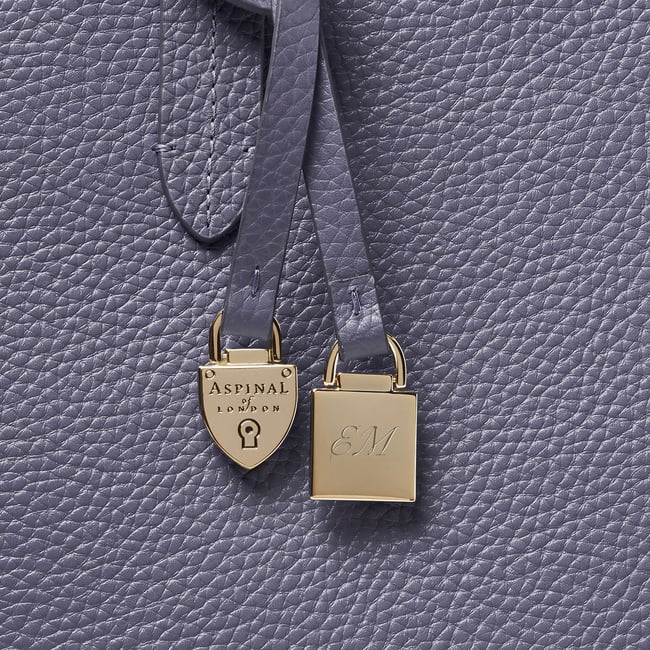 Zipped East West Tote with Shield Charm Dusky Blue Pebble